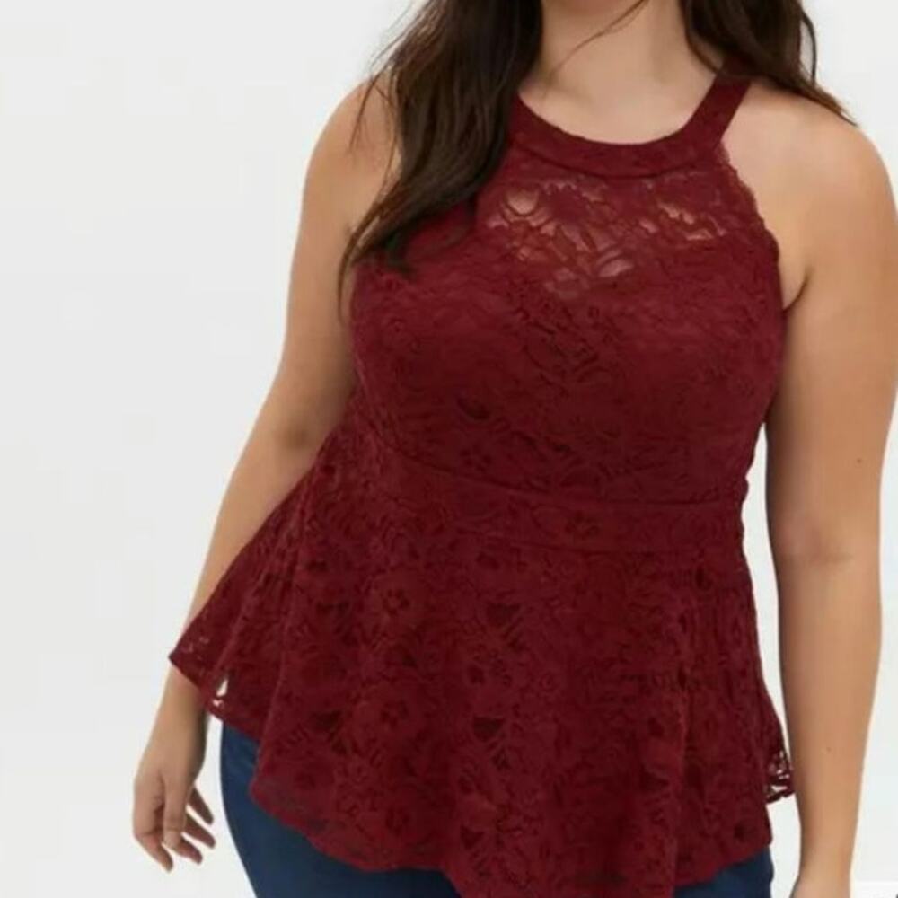 Torrid Red High Neck Lace Peplum Sleeveless Top Whimsigoth Romantic Goth
